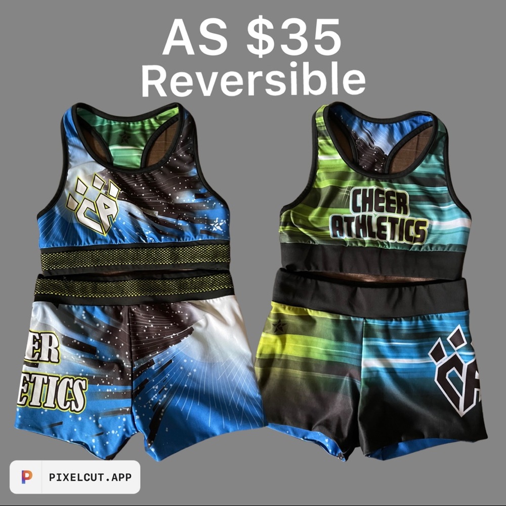 Cheer Athletics retired practice wear. Reversible Adult Small.  AXS bra included
